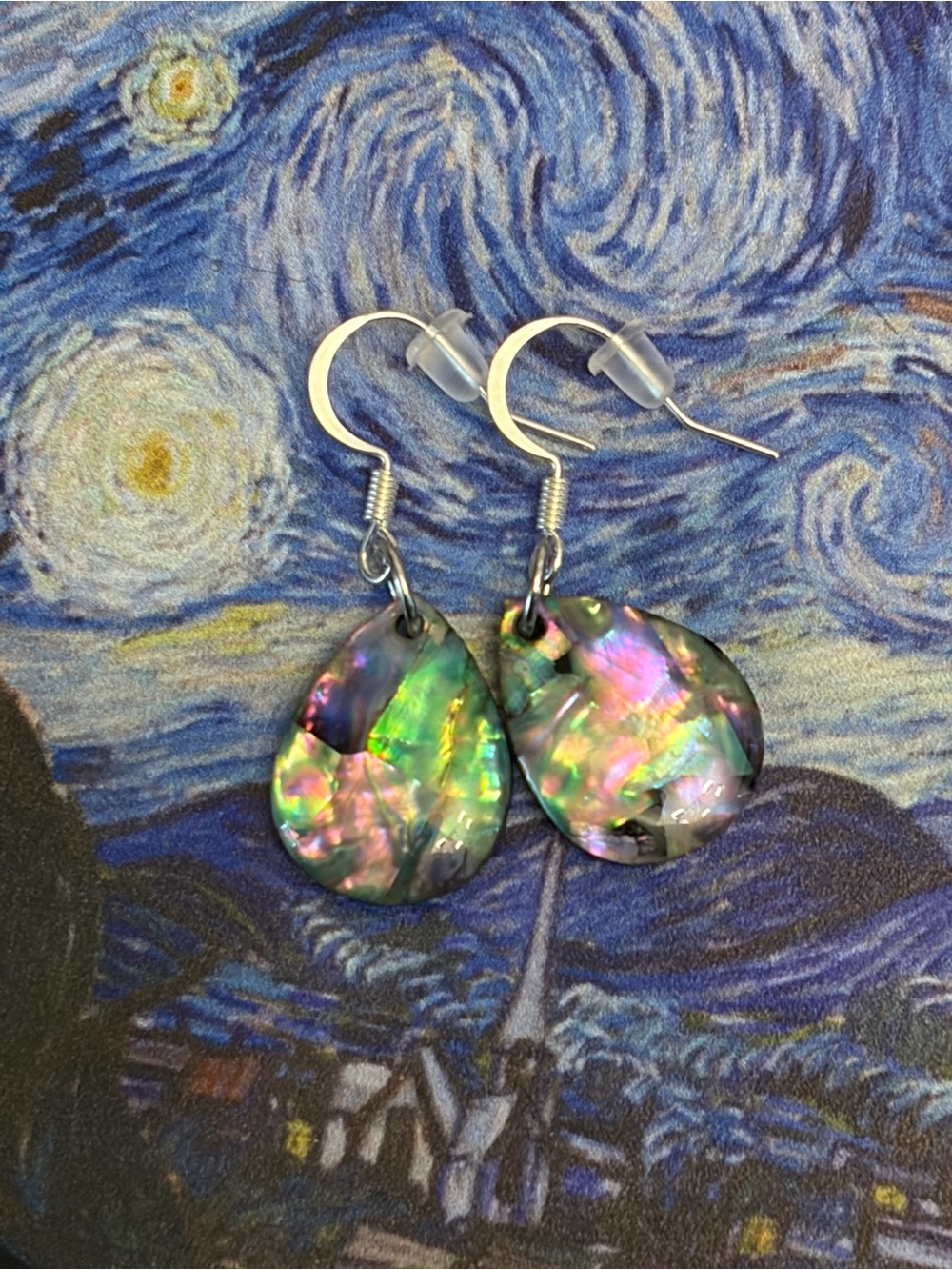 Iridescent Teardrop Abalone Dangle Earrings - Multicolor